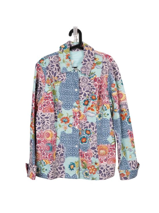 Unbranded Jackets & Blazers - Patchwork Floral Jacket L Womens Pastel Denim Long Blue Boho Hippie Multicolor